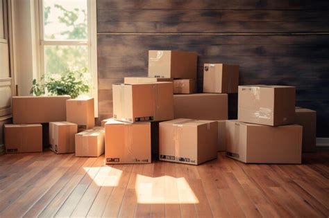 Premium Ai Image Packing For A Move Boxes Sit On The Floor Awaiting