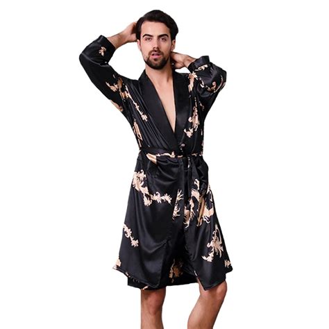 Men Kimono Bathrobe Faux Silk Sleepwear Plus Size 3xl 4xl 5xl Male