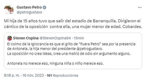 Fuera Petro gritaba el público en el Metropolitano hija de Petro se