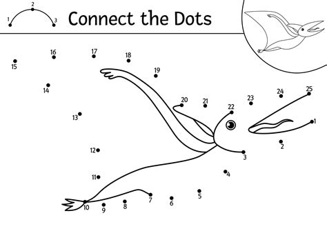 Vector Dot To Dot And Color Activity With Cute Flying Pterodactyl