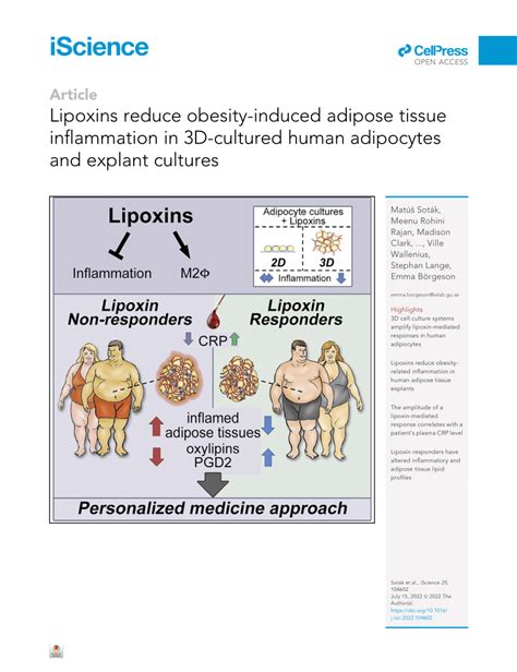 Pdf Lipoxins Reduce Obesity Induced Adipose Tissue Inflammation In D