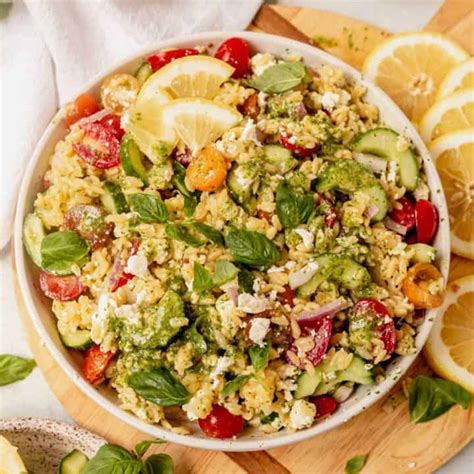 Easy Lemon Orzo Salad With Feta And Lemon Basil Vinaigrette