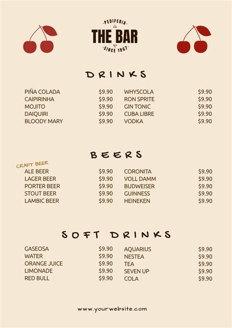 Editable list for drinks, beers, and soft drinks | Drink menu ...