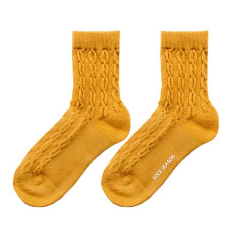 Bella Cable Knit Womens Crew Sock Wool Yellow Sock Season