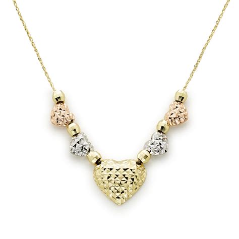 10k Tri Color Gold Hearts Necklace