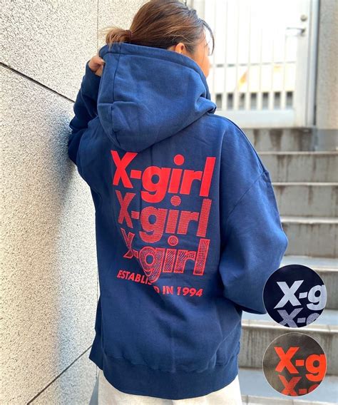 X Girlエックスガール Geometric Triple Logo Zip Up Sweat Hoodie レディース ジップ アップ