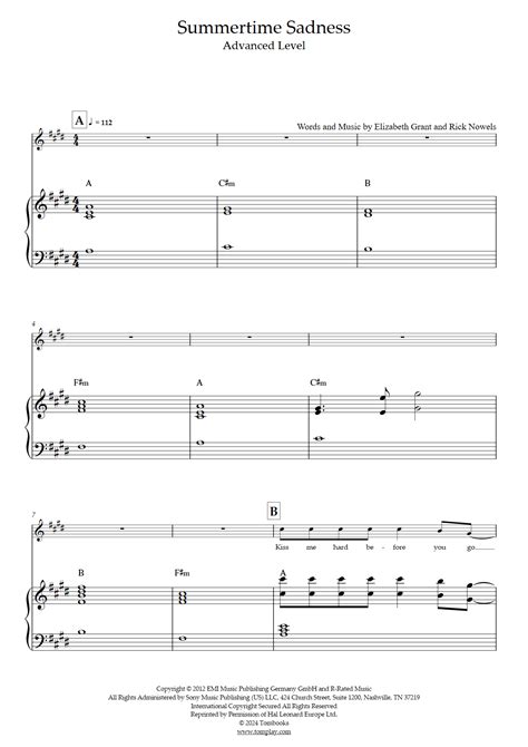 Summertime Sadness Advanced Level Solo Piano Lana Del Rey Piano
