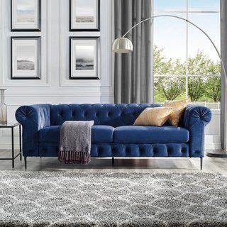 Corvus Prato Velvet Chesterfield Sofa With Rolled Arms Navy Blue