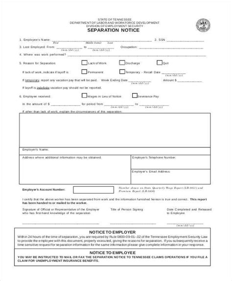 Free 8 Sample Employment Separation Forms In Pdf