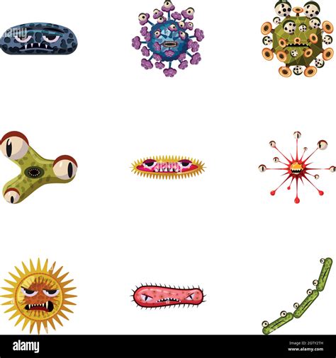 Bacteria Icons Set Cartoon Style Stock Vector Image Art Alamy