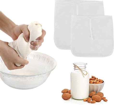 2 Pack Nut Milk Bag Reusable Multipurpose Food Strainer Food Grade Fine Nylon Mesh