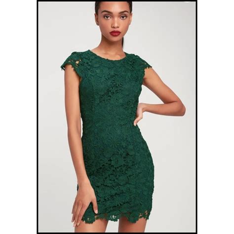 Dresses Lulus Romance Language Dark Green Backless Lace Mini Dress