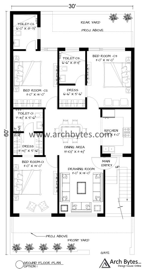 House Plan For X Feet Plot Size Sq Yards Gaj Indian House