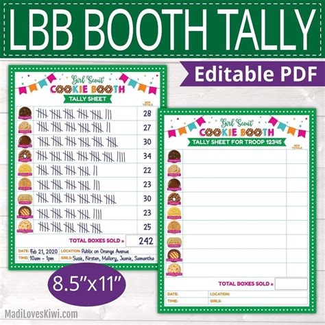 2022 LBB Girl Scout Cookie Booth Tally Sheet Printable Sales Etsy