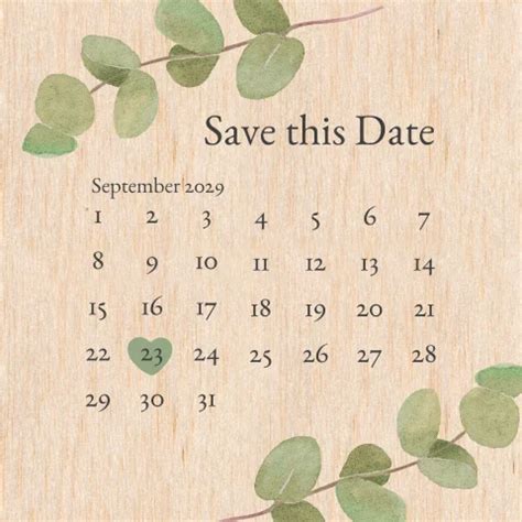 Quadratische Save The Date Karte Aus Holz Mit Kalender Und Greenery