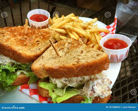 Chicken Salad Sandwich And French Fries Stock Image Image Of