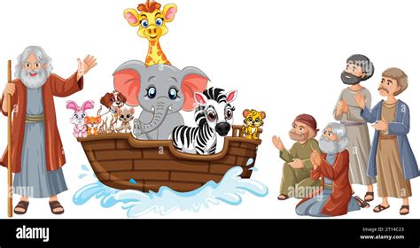 A Set Of Adorable Cartoon Characters Illustrating The Noah S Ark Bible Story Stock Vector Image