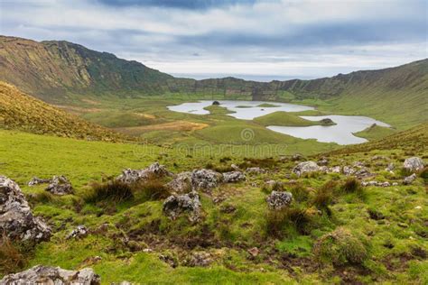 Volcanic Crater Caldeirao with a Beautiful Lake on the Top of Corvo Island. Azores Islands ...