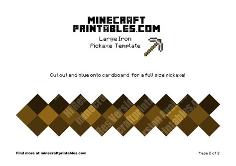 Iron Pickaxe - Printable Minecraft Iron Pickaxe Papercraft Template