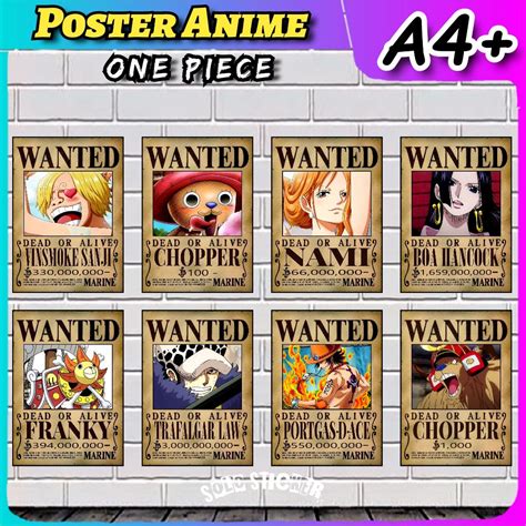 One Piece อะนเมะโปสเตอร ขนาด A4 Bounty Wanted Luffy Zoro Nami