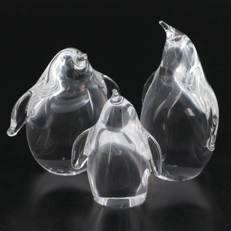 Steuben Art Glass Penguin Figurines Designed By George Thompson Ebth