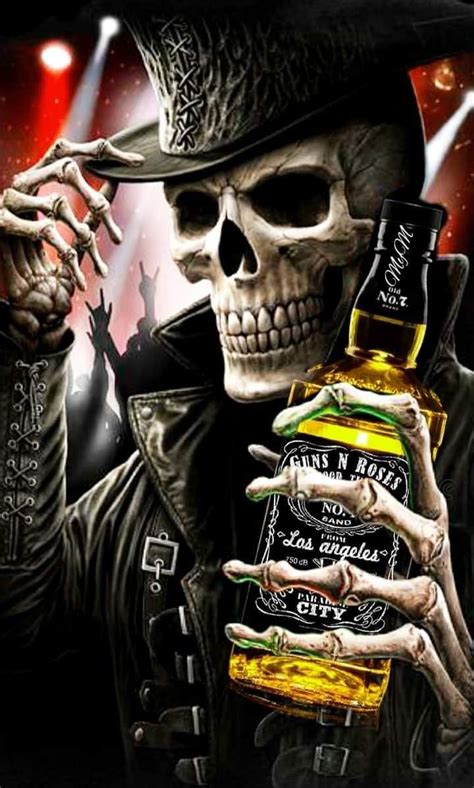 A Skeleton Holding Two Bottles Of Whiskey In His Hands