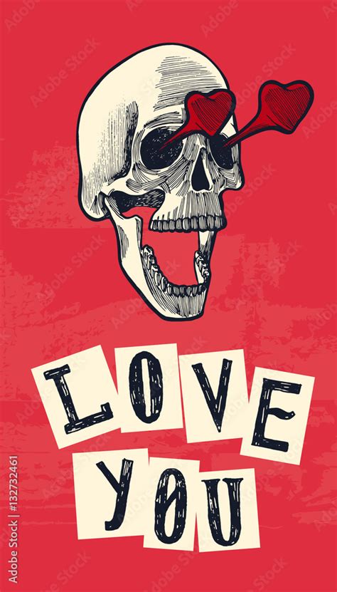 skull in love drawing with the human skull with heart eyes and open ...