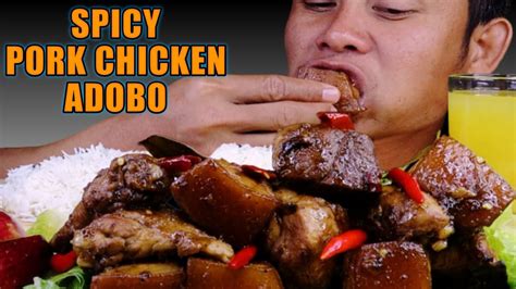 Eating Spicy Pork Chicken Adobo Pinoy Foodmukbang Philippines Collab