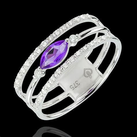 Bague Regard D Orient Grand Mod Le Am Thyste Et Diamants Or Blanc