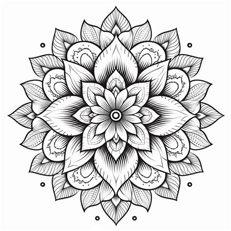 No Shading Flower Mandala No Shading Lines And Dots Black Simple