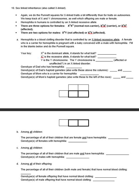 Sex Linked Practice Problems Two Key Bio Accel Name Date