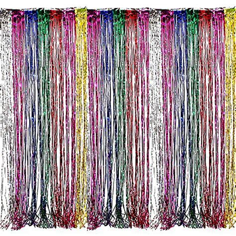 Adorox Metallic Silver Gold Rainbow Photo Backdrop Foil Fringe Curtains