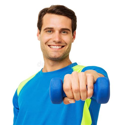 Happy Young Man Working Out with Dumbbell Stock Image - Image of ...