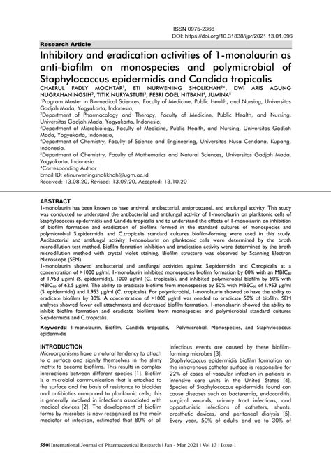 Pdf Inhibitory And Eradication Activities Of 1 Monolaurin As Anti