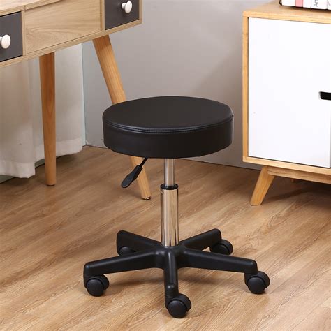 Kktoner Round Rolling Stool Pu Leather Height Adjustable Swivel Work S