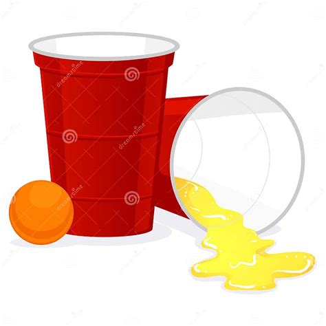 Red Beer Pong Plastic Cup With Ball And Spill Of Beer Stock Vector