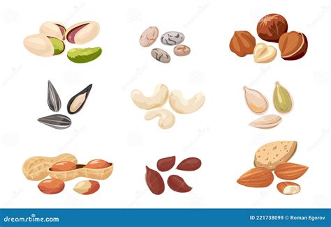 Nueces Y Semillas Almendras De Pistacho De Dibujos Animados Y