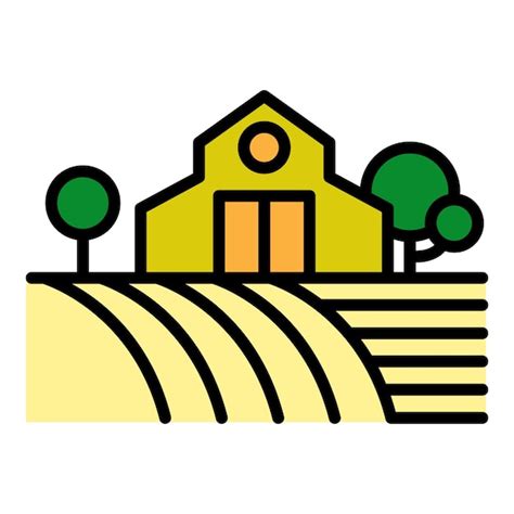 Premium Vector Farm Building On Field Icon Outline Farm Building On