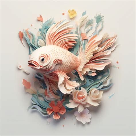 Digital Art Printable Koi Carp Papercraft Style Print Etsy