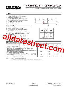 1 5KE300A Datasheet PDF Diodes Incorporated