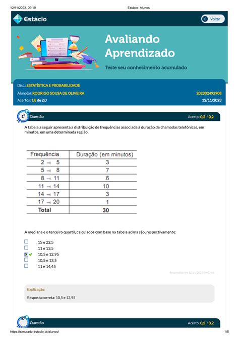 Estatistica E Estatistica Avaliando Aprendizado Teste Seu