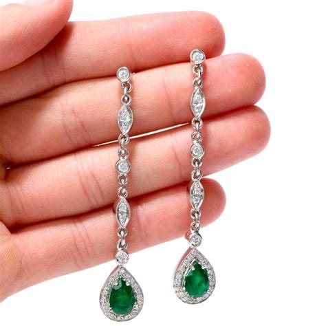 Emerald Diamond Dangle Drop Earrings For Sale At 1stdibs