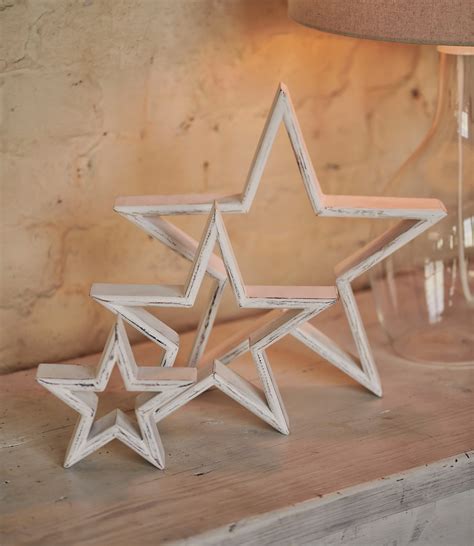 Blanc Lot De 3 étoiles Décoratives Maison Bois Woolover Fr