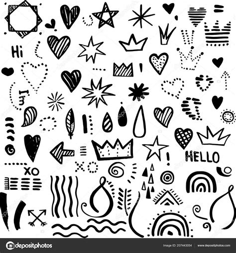 Hand Drawn Black Ink Doodle Elements Set — Stock Vector © Nanka 207443054