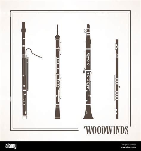 Classical Musical Woodwinds Instruments Flute Oboe Piccolo And