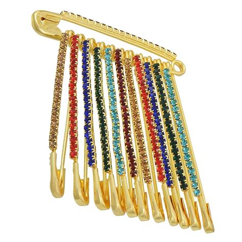 Memoir Brass Gold Plated Multicolor Stones Saree Pins Dupatta Safety