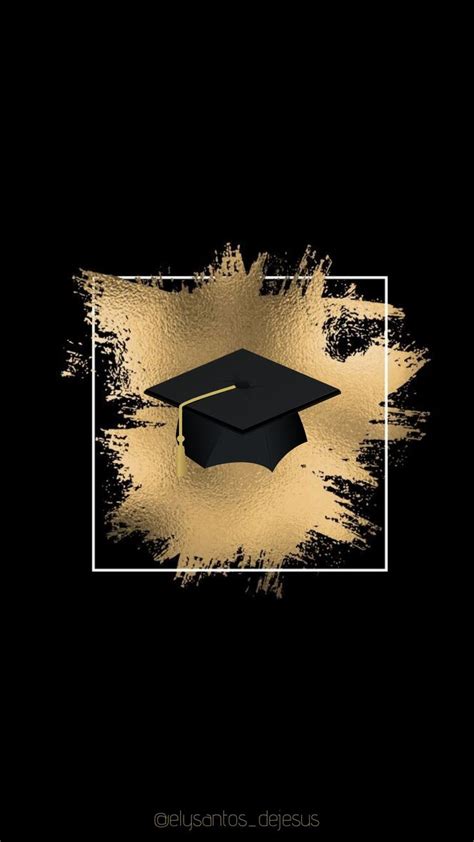 A Black And Gold Grungy Graduation Cap On Top Of A White Square Frame