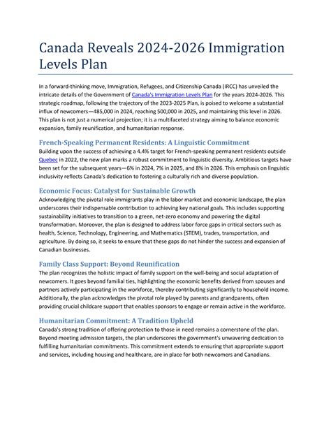 Canada Reveals Immigration Levels Plan Docx