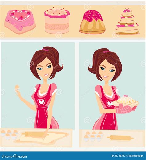 Housewife Bakes Cakes And Cookies Stock Vector Illustration Of Cake