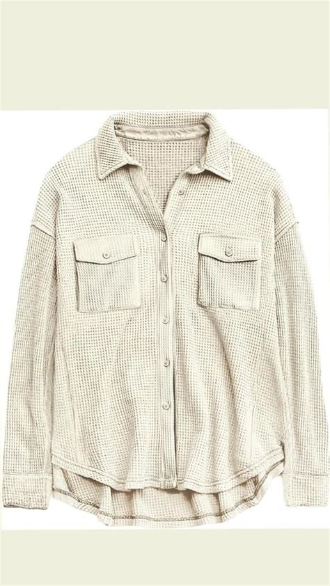 Automet Womens Waffle Knit Shackets Oversized Button Down Shirts